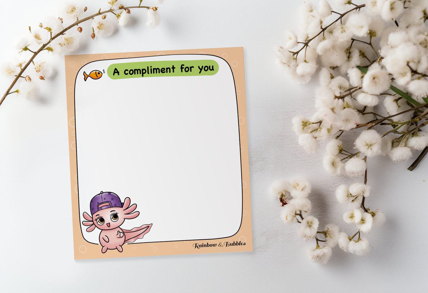 A Compliment For You guided kawaii notepad from Rainbow & Bubbles.