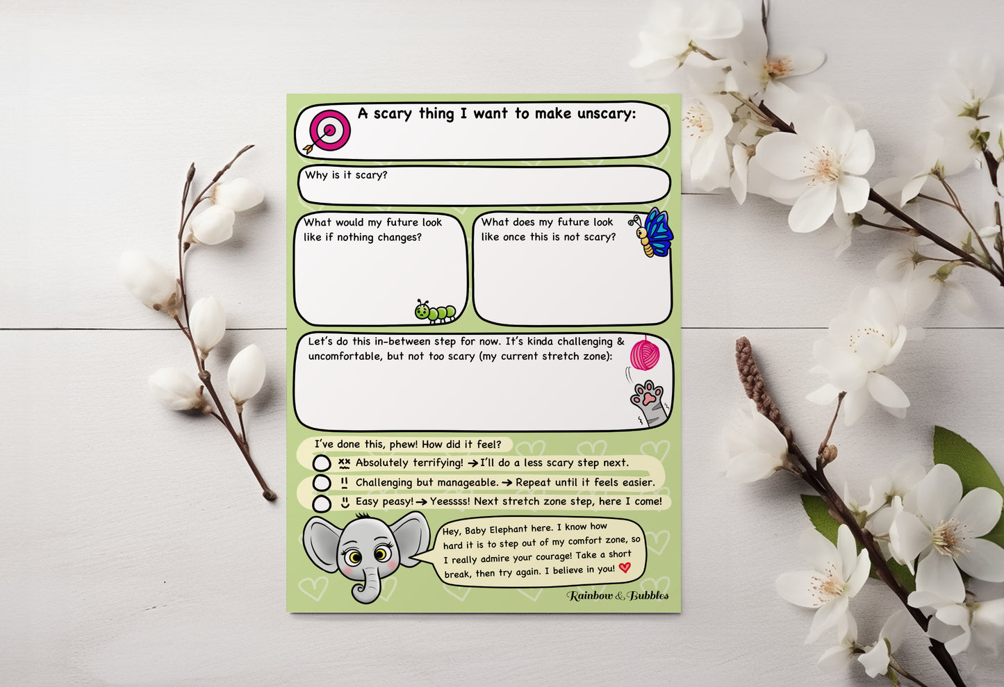 Scary to Unscary guided kawaii notepad from Rainbow & Bubbles.