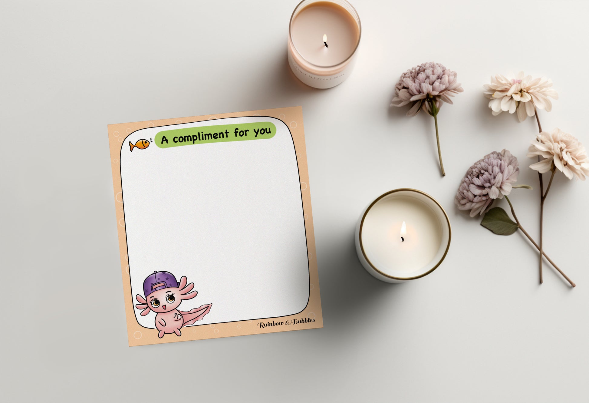 A Compliment For You guided kawaii notepad from Rainbow & Bubbles.