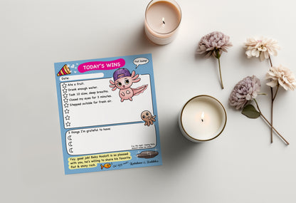Today's Wins guided kawaii notepad from Rainbow & Bubbles.