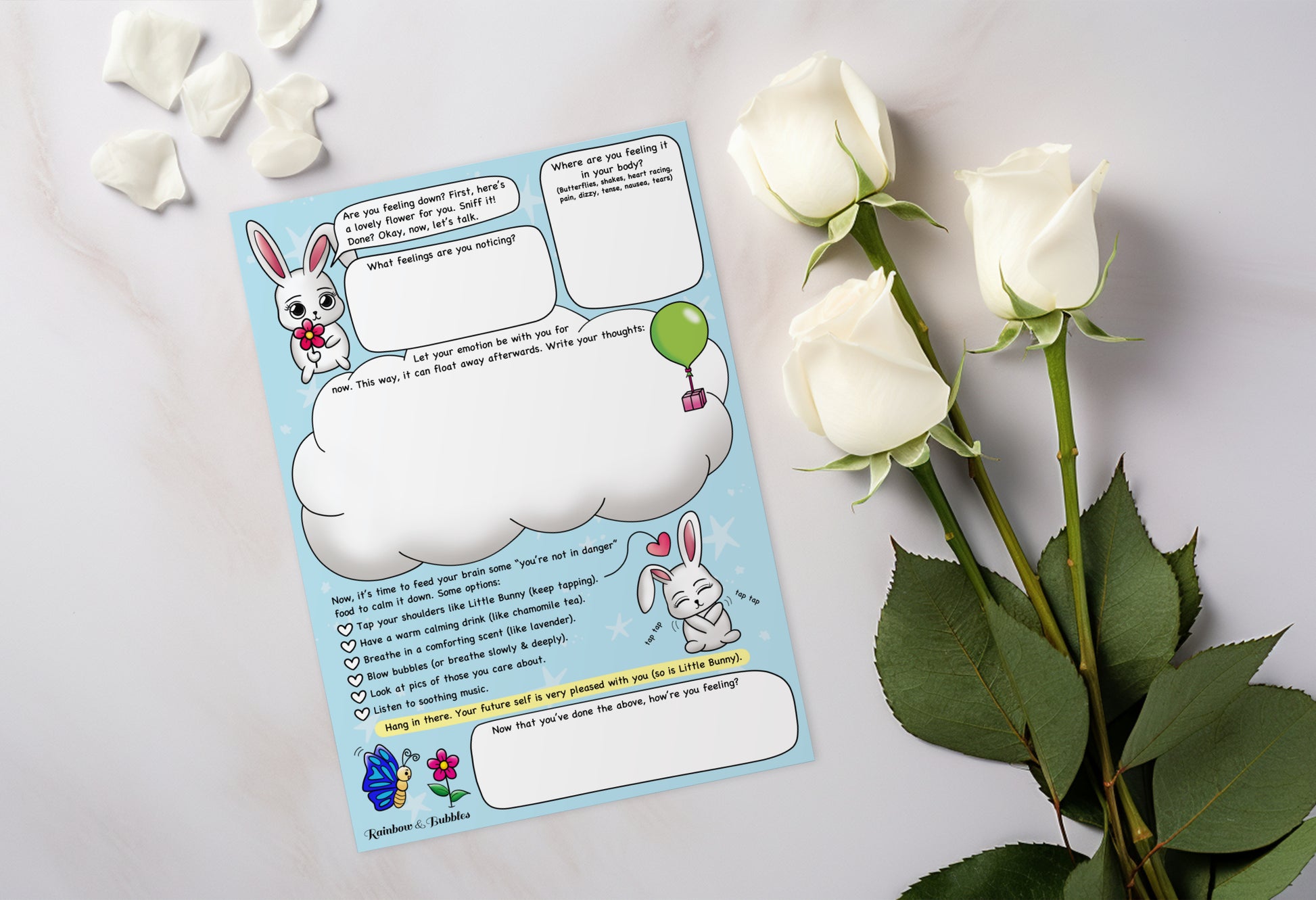 Feeling Down guided kawaii notepad from Rainbow & Bubbles.