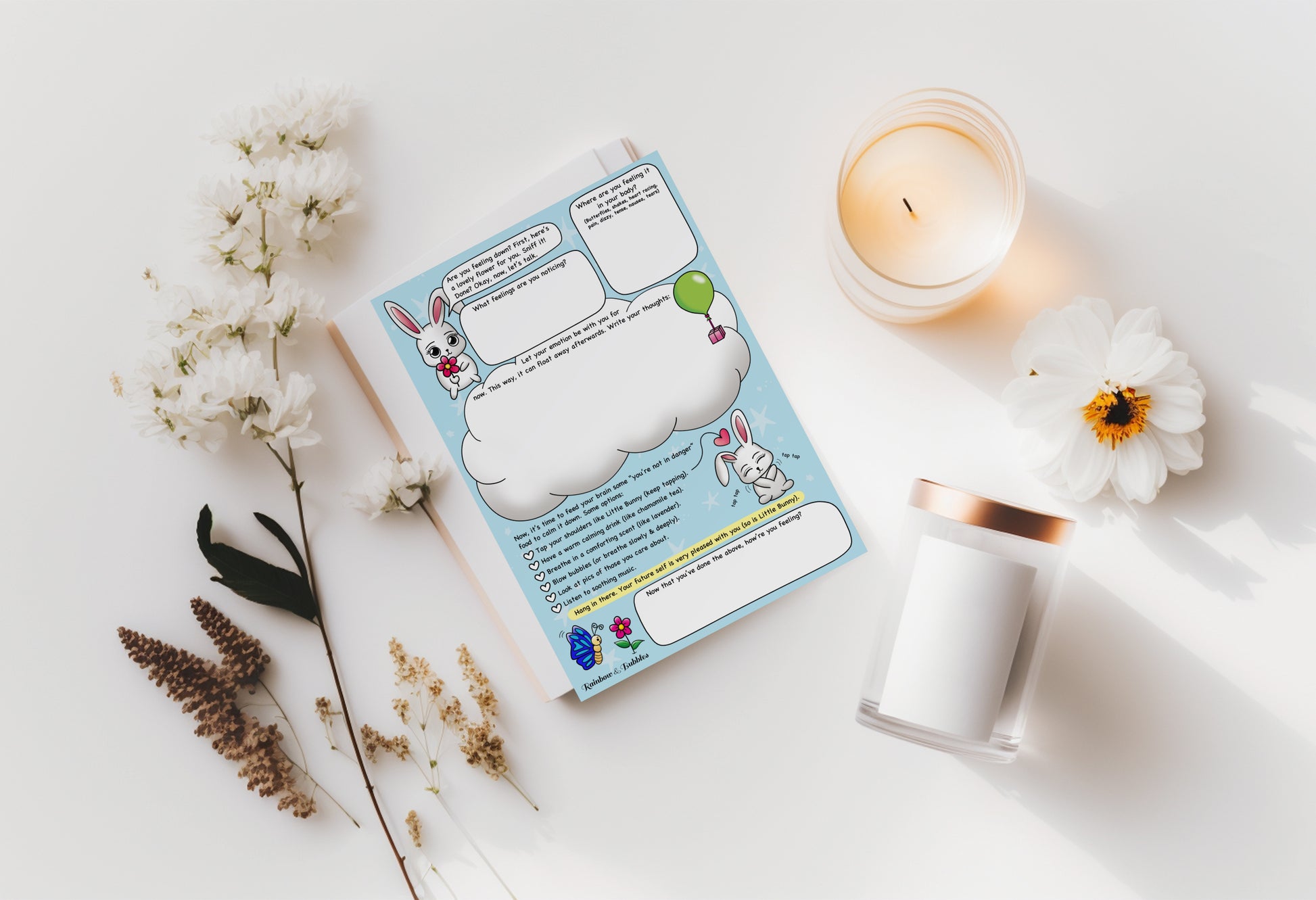 Feeling Down guided kawaii notepad from Rainbow & Bubbles.