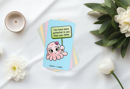 Kawaii affirmation card deck from Rainbow & Bubbles. Contains 24 cards per deck.