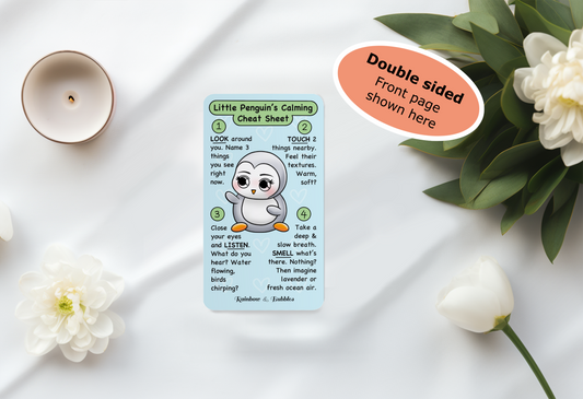 Little Penguin Calming Cheat Sheet Mini Card from Rainbow & Bubbles.