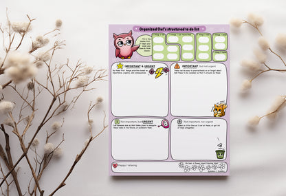 Organized Owl's To Do List guided kawaii notepad from Rainbow & Bubbles.