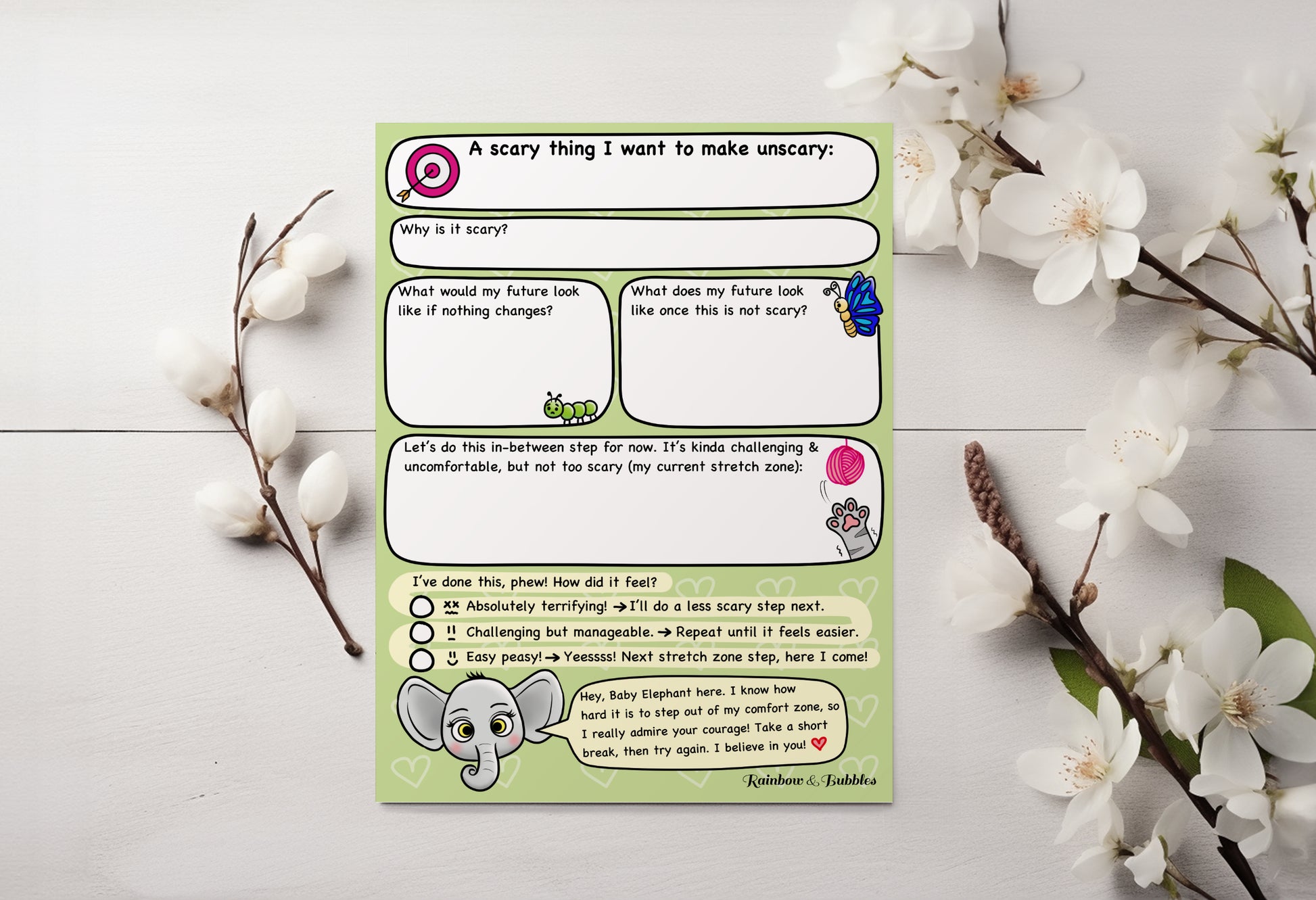 Scary to Unscary guided kawaii notepad from Rainbow & Bubbles.