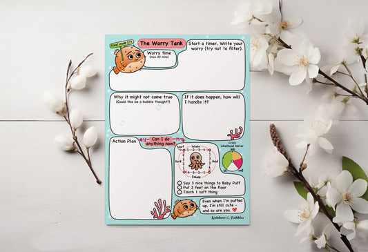 The Worry Tank guided kawaii notepad from Rainbow & Bubbles.